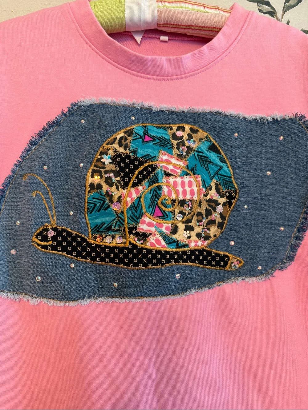 Upcycled Pink Snail Patch Short Sleeve Top - Picture 2 of 4